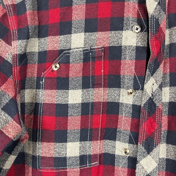Vintage Red SzM Red Blue Gray Flannel Plaid Button Up Shirt - Picture 4 of 8